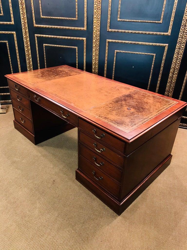 Chesterfield Large original 20th Century Classical English Writing Desk, circa 1910-1920 For Sale