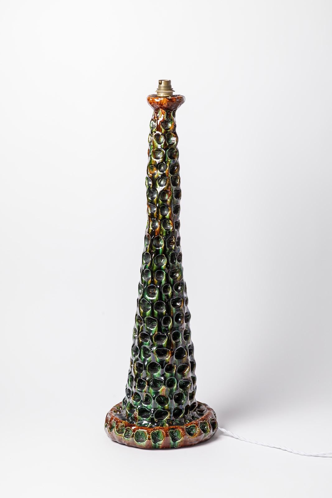 Mid-Century Modern Grande lampe de table en céramique colorée du XXe siècle par Gerlou 1950, pièce unique 68 cm en vente