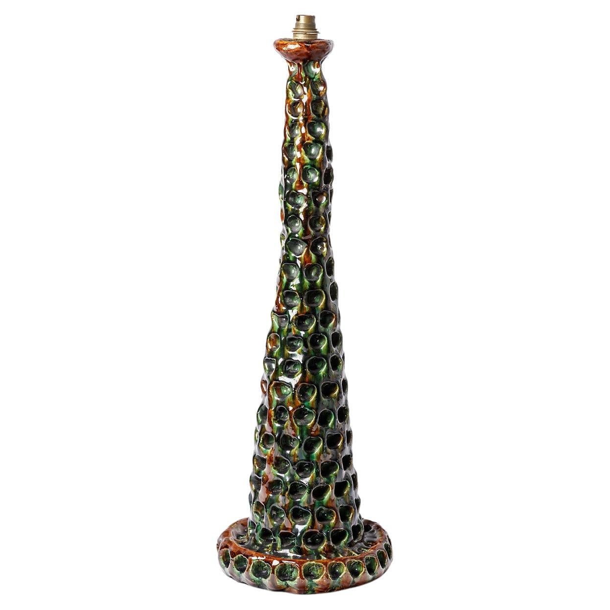 large 20th century colored ceramic table lamp by Gerlou 1950 unique piece 68 cm For Sale
