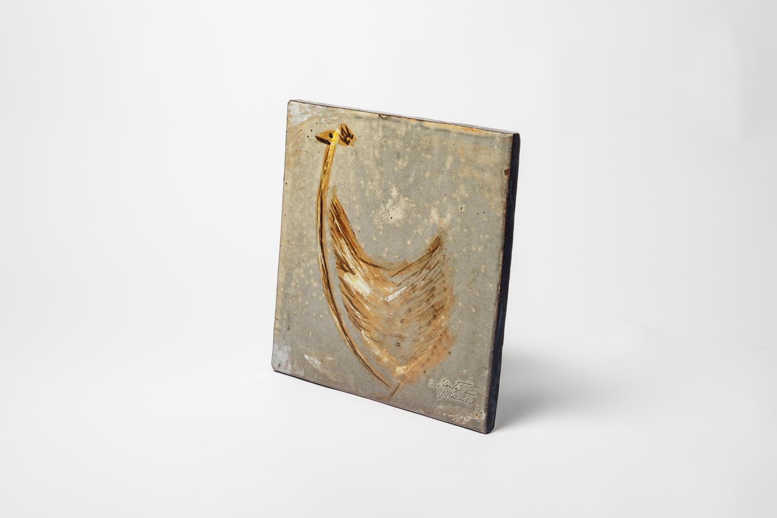 Mid-Century moderno Grande piastrella o piatto decorativo da parete in ceramica del XX secolo di Alexandre Kostanda in vendita