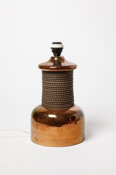Large 20th century design black and shiny coppery ceramic table lamp 36 cm