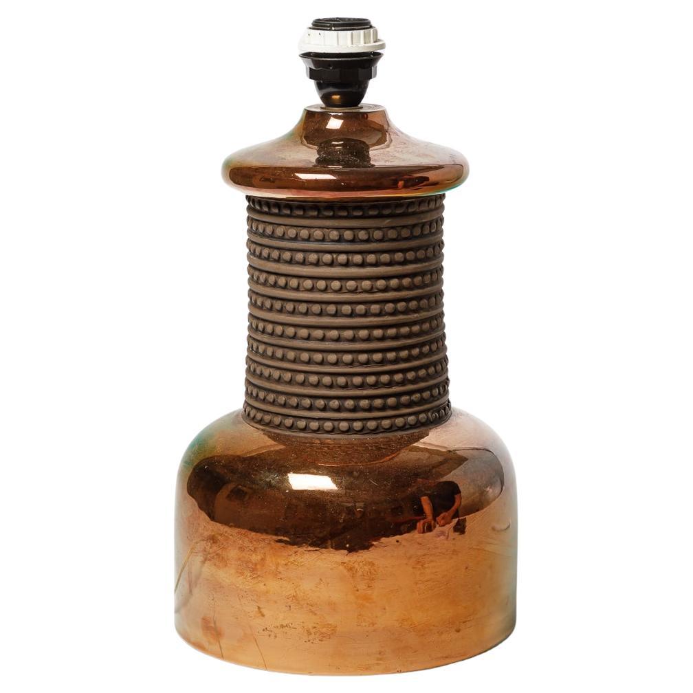 Gran lámpara de sobremesa de cerámica cobriza brillante y negra de diseño del siglo XX 36 cm