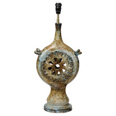 Large 20th century design blue and green ceramic table lamp by F Chefdeville