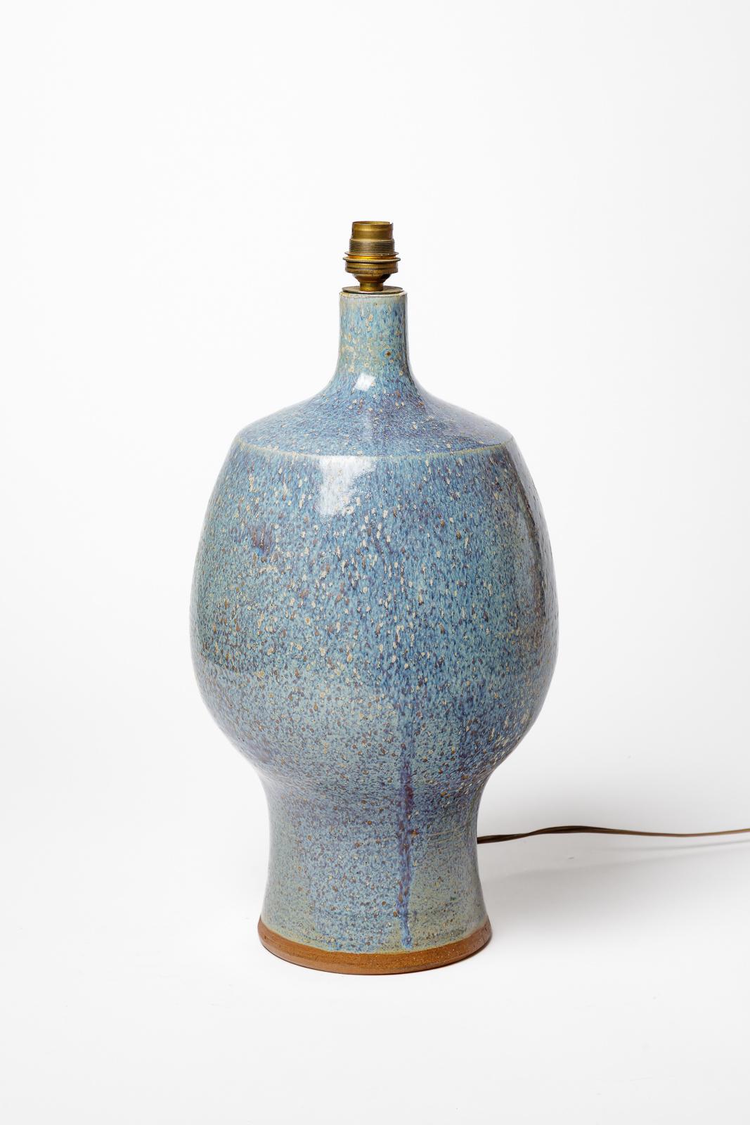 Mid-Century Modern grande lampe de table en céramique bleue design du 20e siècle par Maume Héraud La Borne 1970 en vente