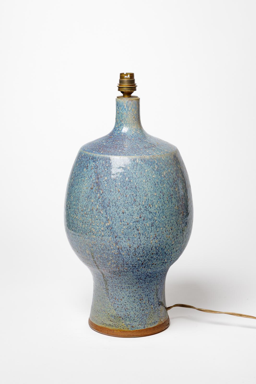 20ième siècle grande lampe de table en céramique bleue design du 20e siècle par Maume Héraud La Borne 1970 en vente