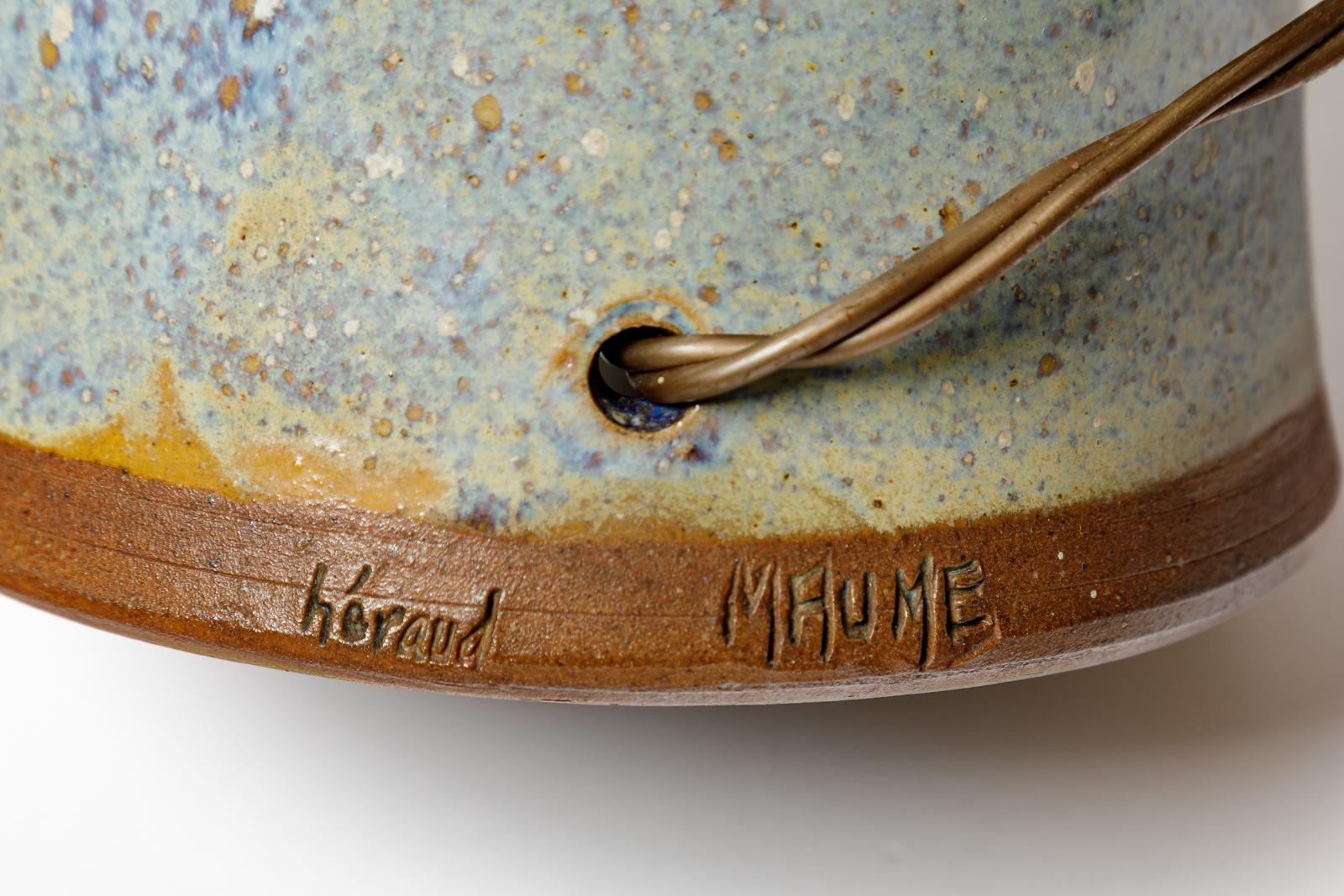 Céramique grande lampe de table en céramique bleue design du 20e siècle par Maume Héraud La Borne 1970 en vente