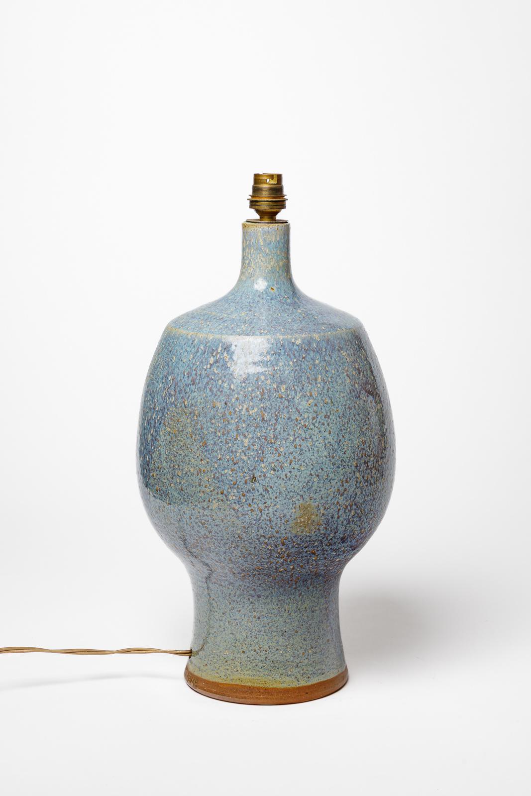 grande lampe de table en céramique bleue design du 20e siècle par Maume Héraud La Borne 1970 en vente 2