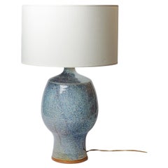 grande lampe de table en céramique bleue design du 20e siècle par Maume Héraud La Borne 1970