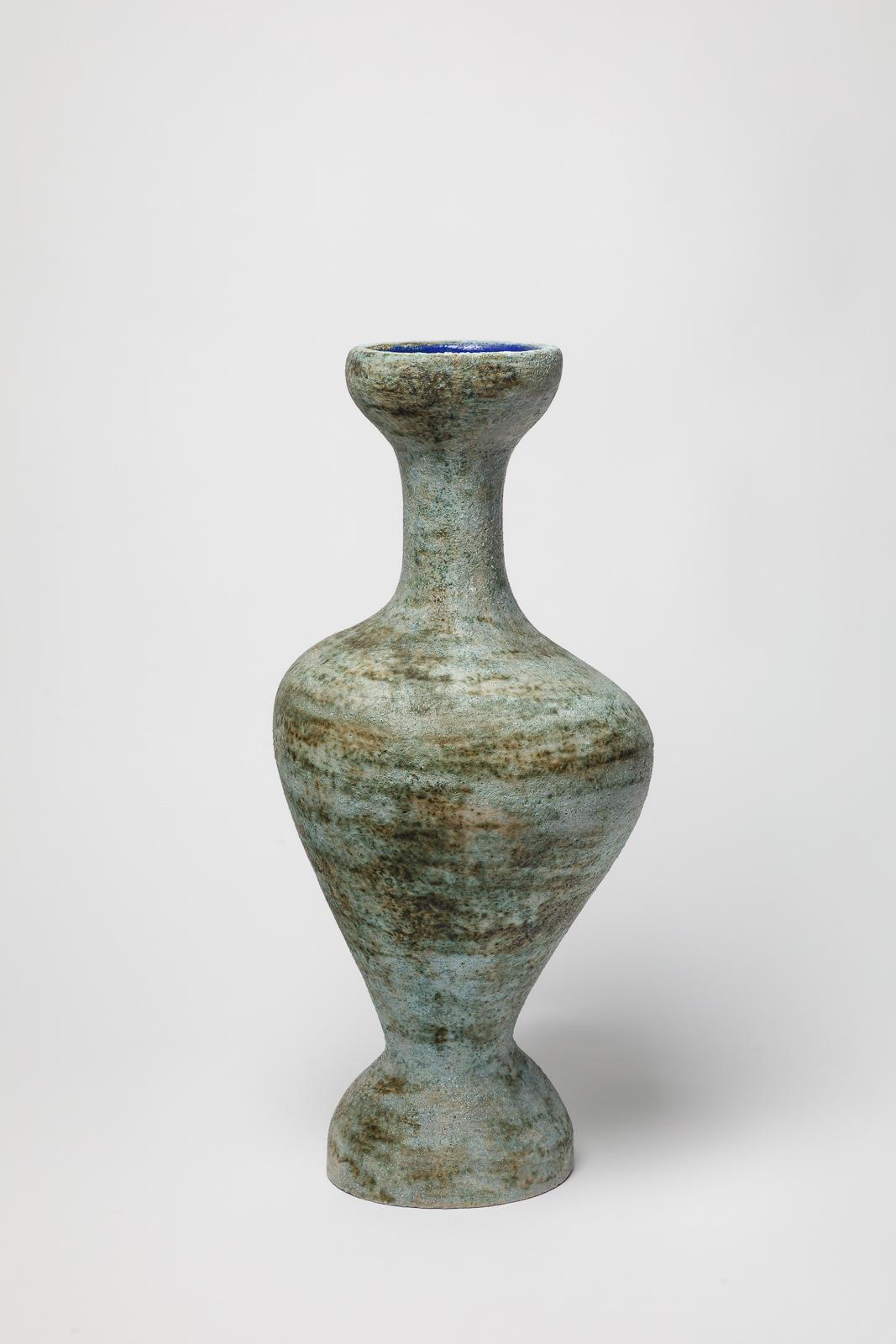 Large 20th century design blue green bird free form ceramic vase by Cl Vilbert in vendita 5