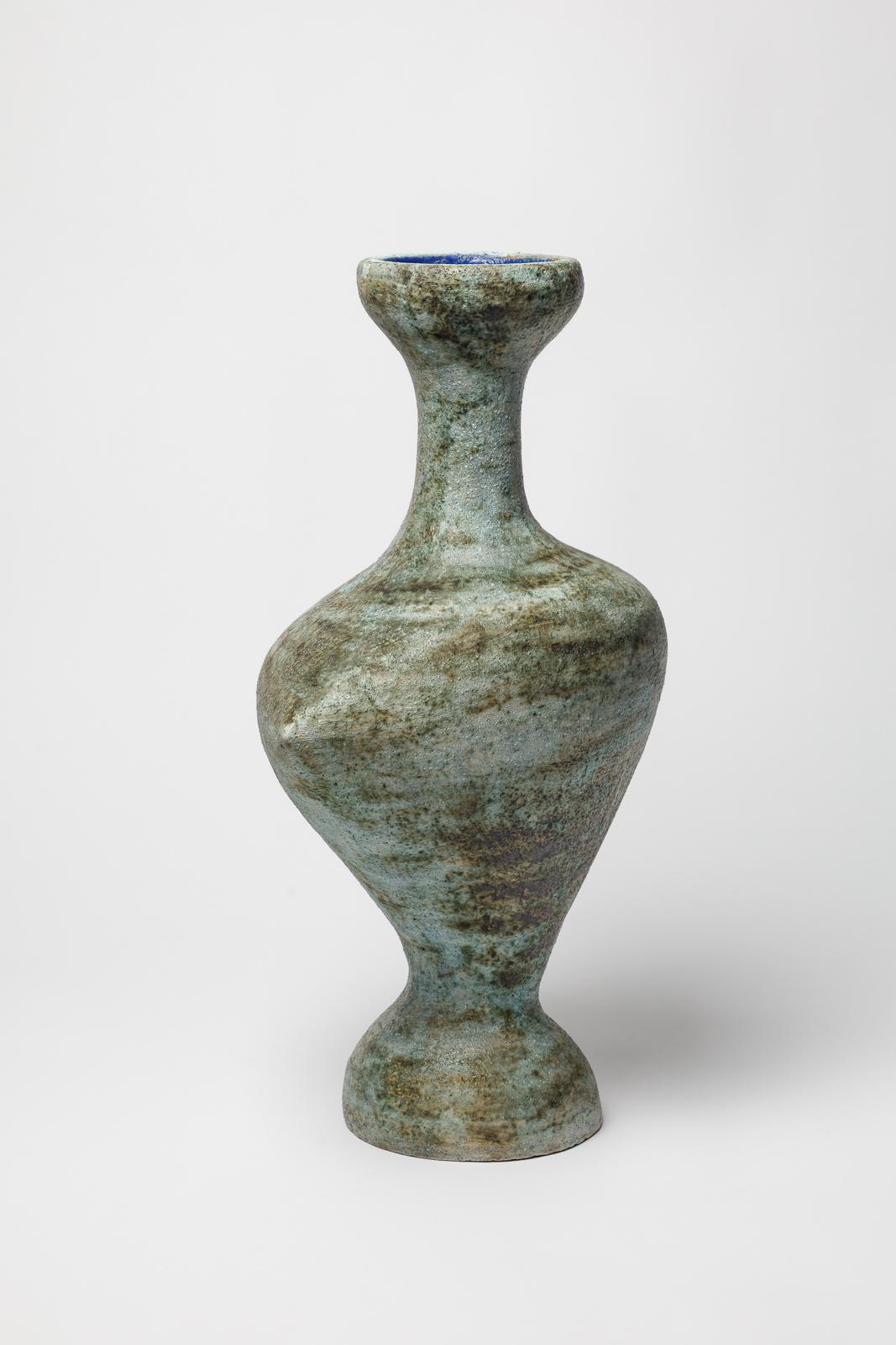 Ceramica Large 20th century design blue green bird free form ceramic vase by Cl Vilbert in vendita