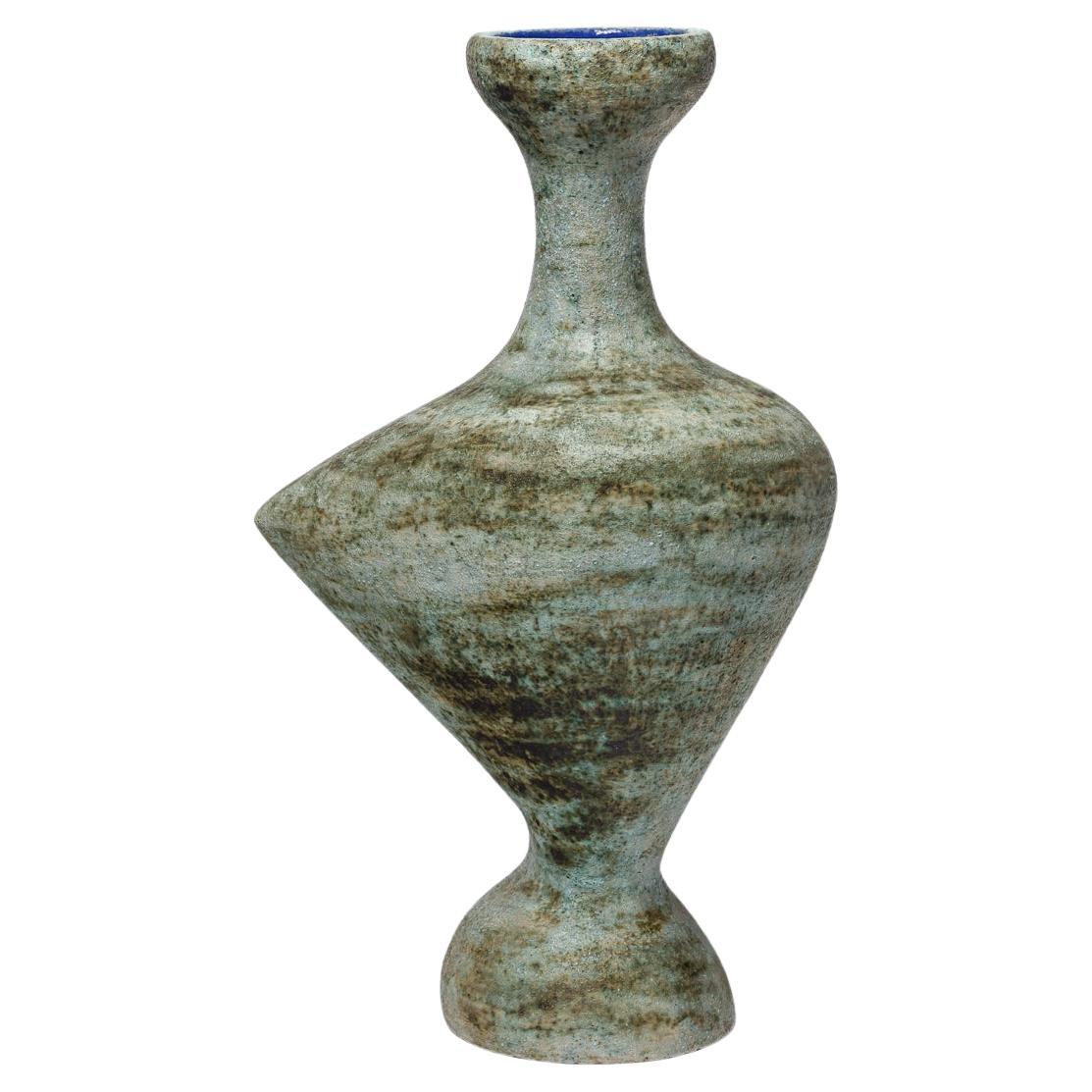 Large 20th century design blue green bird free form ceramic vase by Cl Vilbert