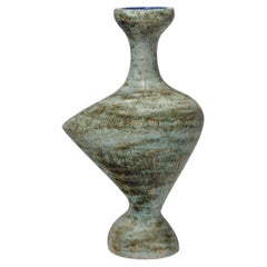 Large 20th century design blue green bird free form ceramic vase by Cl Vilbert