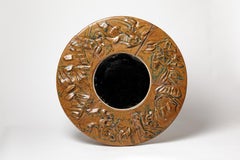 grand miroir mural sculptural en céramique Brown, design du 20TH CENTURY DESIGN, par Annie Maume