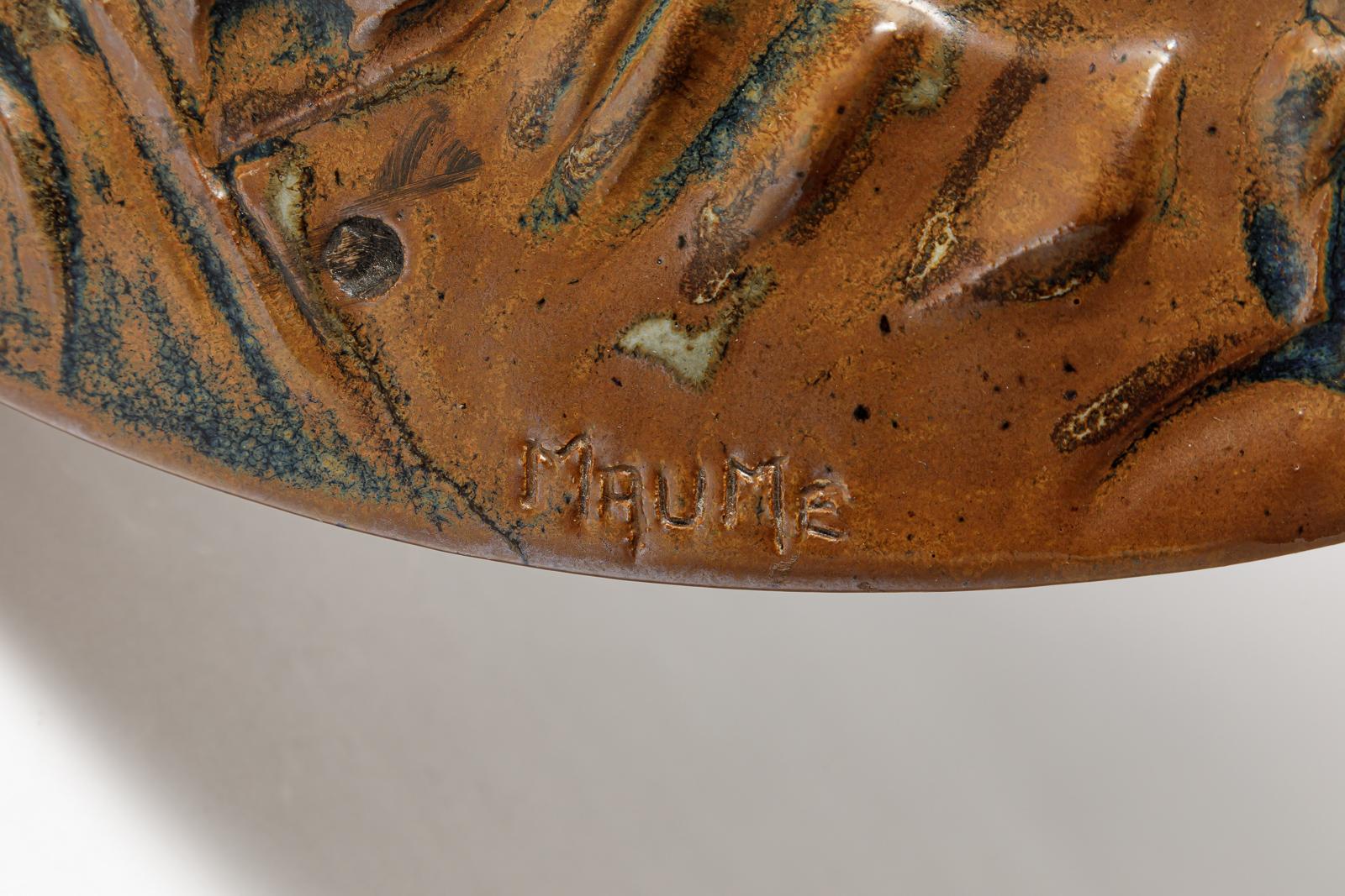 großer brauner skulpturaler Keramik-Wandspiegel des 20. Jahrhunderts von Annie Maume (Moderne der Mitte des Jahrhunderts) im Angebot