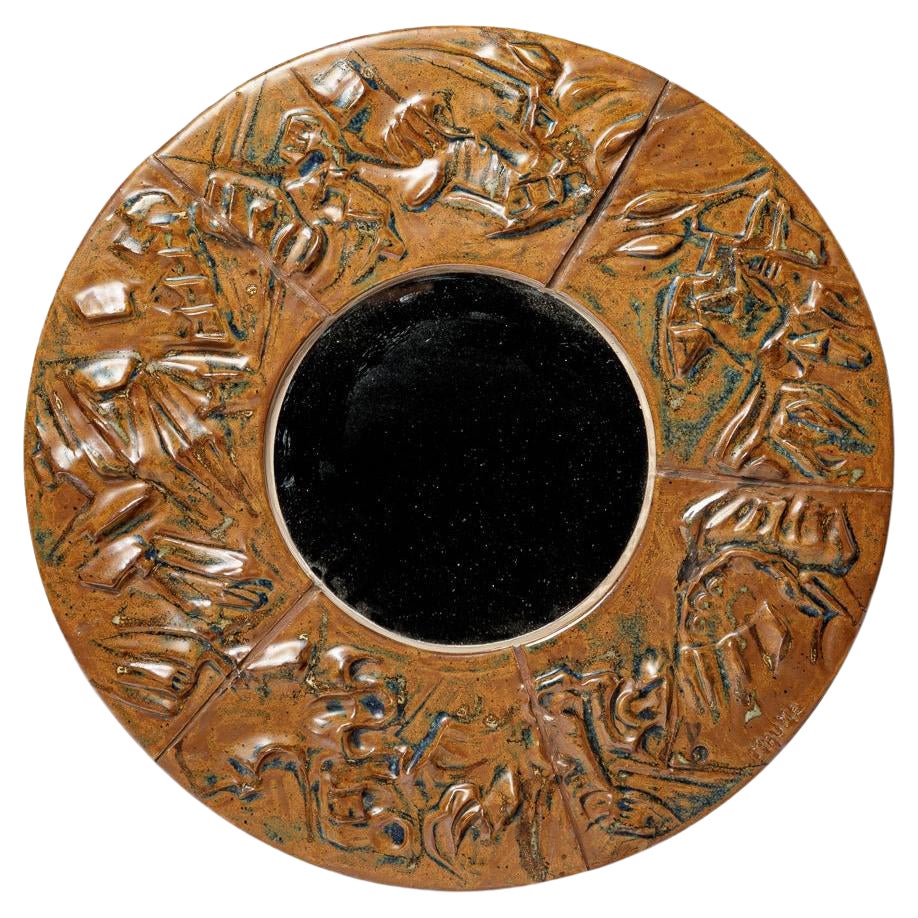 grand miroir mural sculptural en céramique Brown, design du 20TH CENTURY DESIGN, par Annie Maume en vente