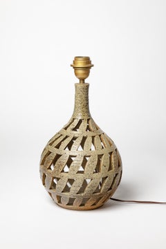 Grande lampe de table en céramique grise brune design du 20e siècle par Bodin André 1970