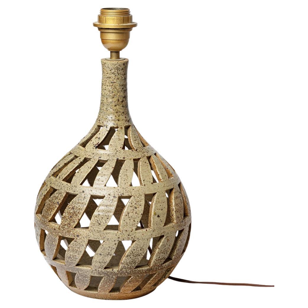 Large 20th century design brown stoneware ceramic table lamp by Bodin André 1970