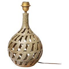 Large 20th century design brown stoneware ceramic table lamp by Bodin André 1970