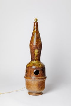 Large 20th century design brown stoneware ceramic table or floor lamp 72 cm 1970