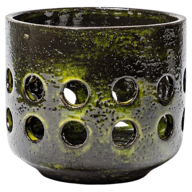 Large 20th century design greeen ceramic planter or cachepot by Mado Jolain 1950 For Sale