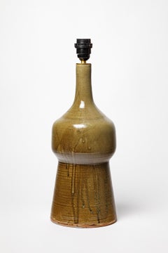 Large 20th century design green ceramic table lamp by Annie Maume La Borne 1975