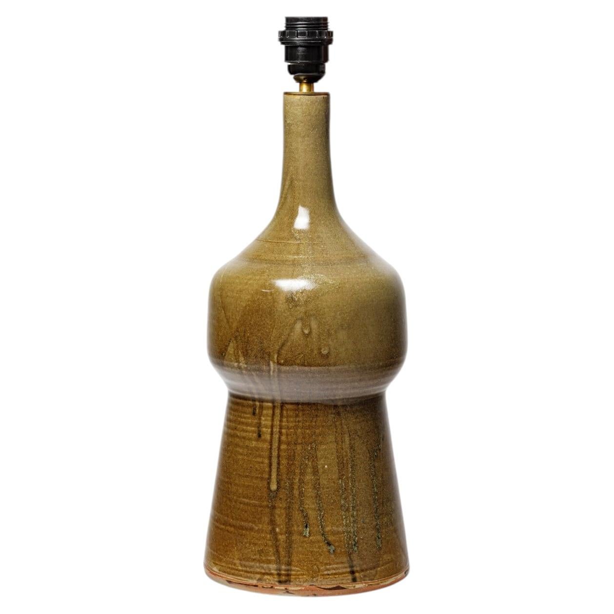 Grande lampe de table en céramique verte design du 20e siècle par Annie Maume La Borne 1975