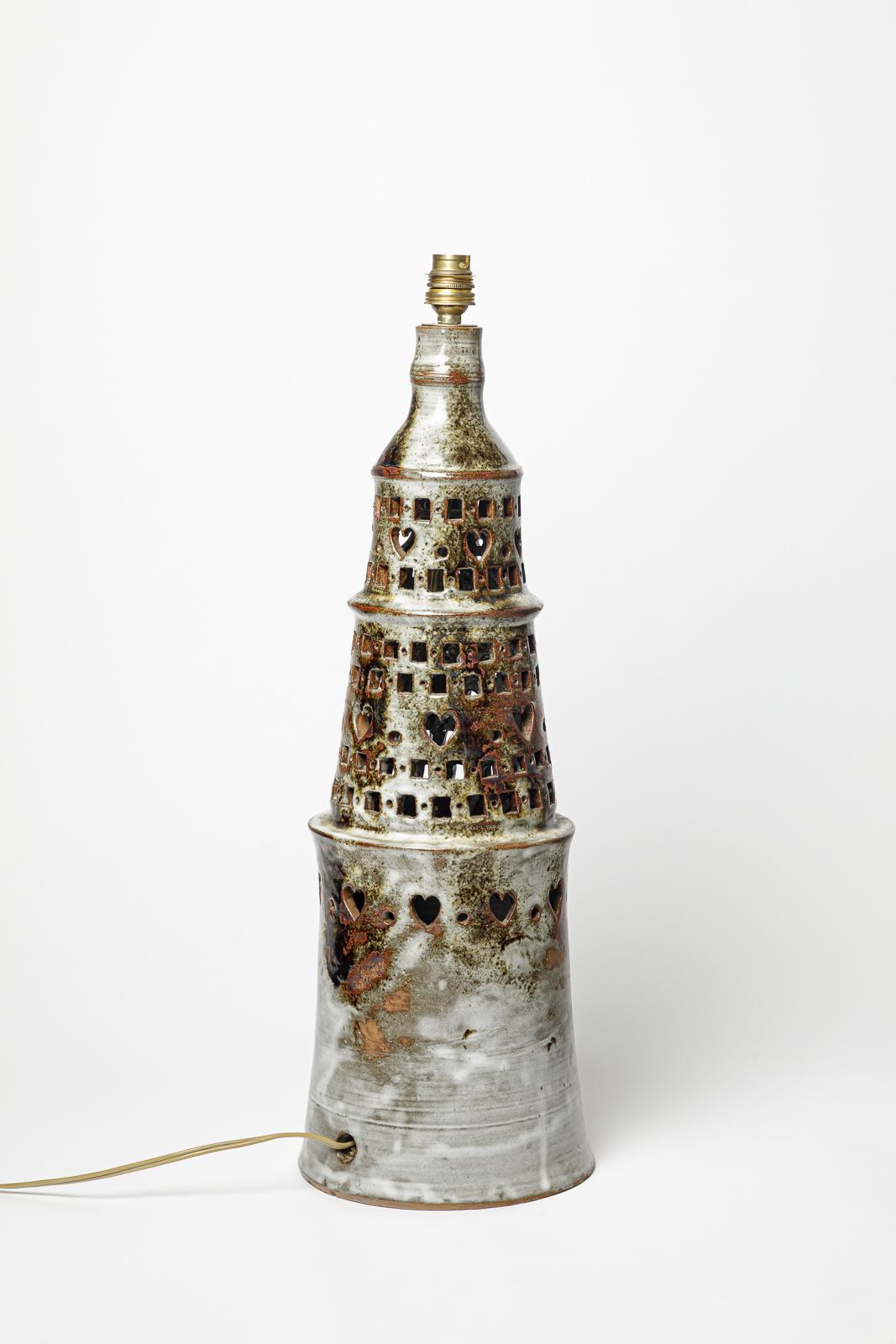 Grande lampe de table en céramique grise et brune, design du 20e siècle, par T and C Robert. en vente 5