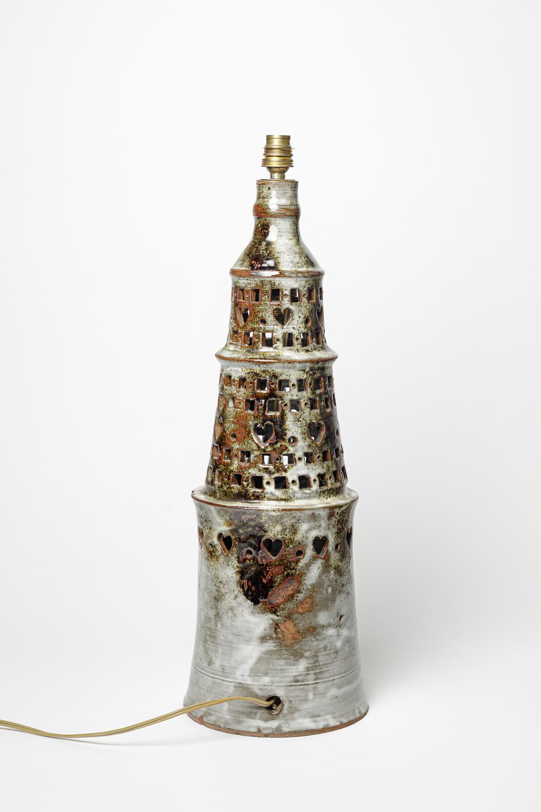 Grande lampe de table en céramique grise et brune, design du 20e siècle, par T and C Robert. en vente 6