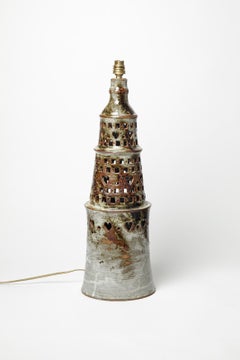 Large 20th century design grey and brown ceramic table lamp by T and C Robert