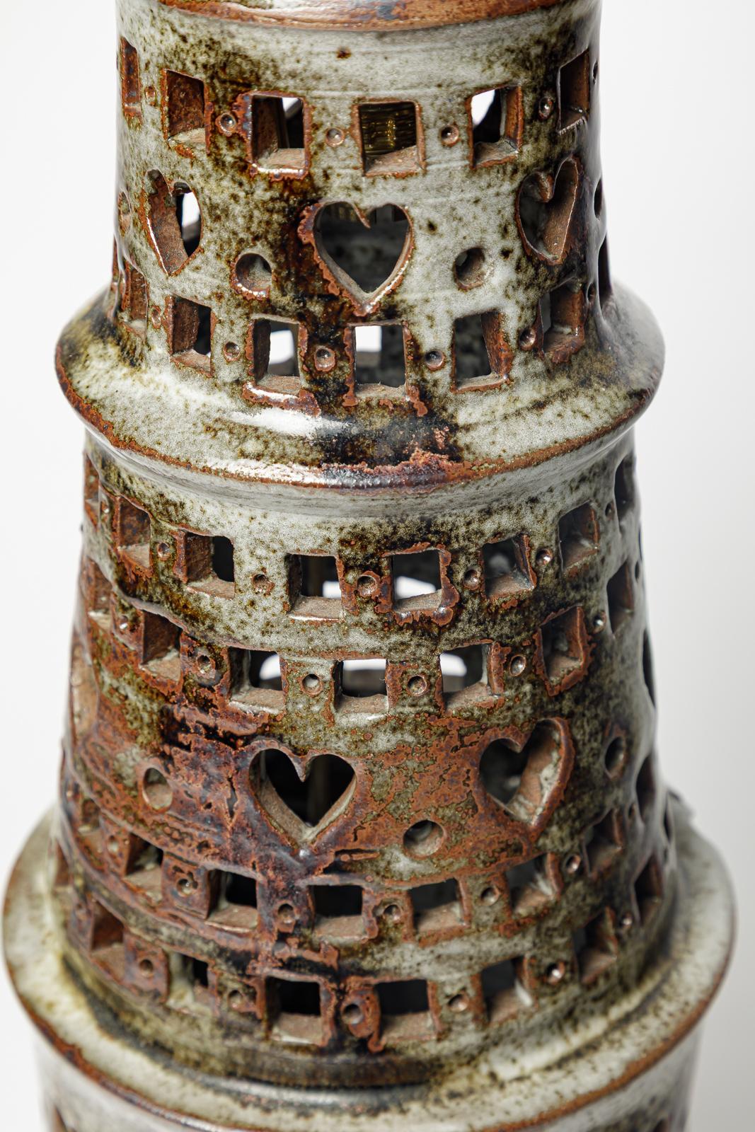 Grande lampe de table en céramique grise et brune, design du 20e siècle, par T and C Robert. en vente 1