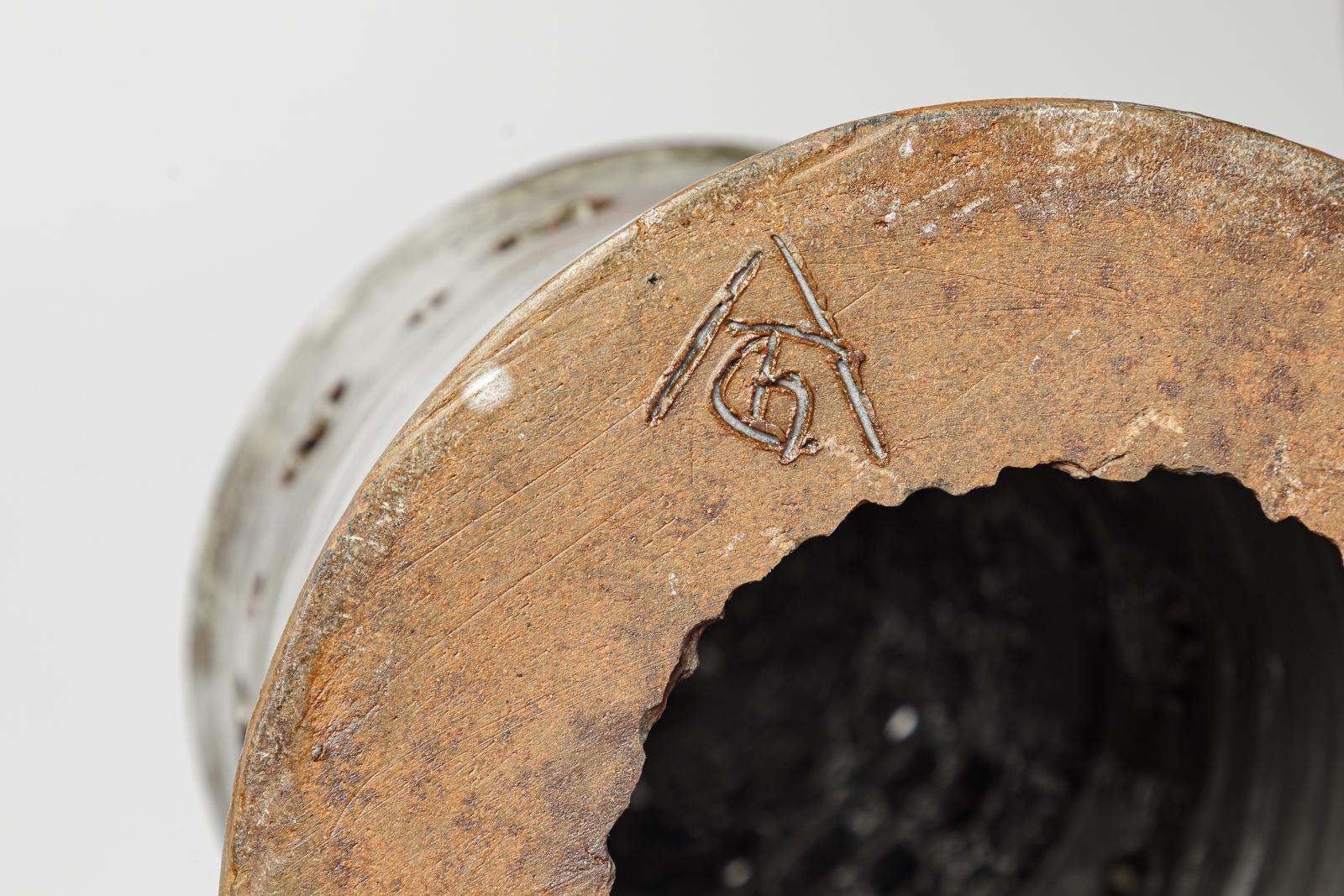 Grande lampe de table en céramique grise et brune, design du 20e siècle, par T and C Robert. en vente 2