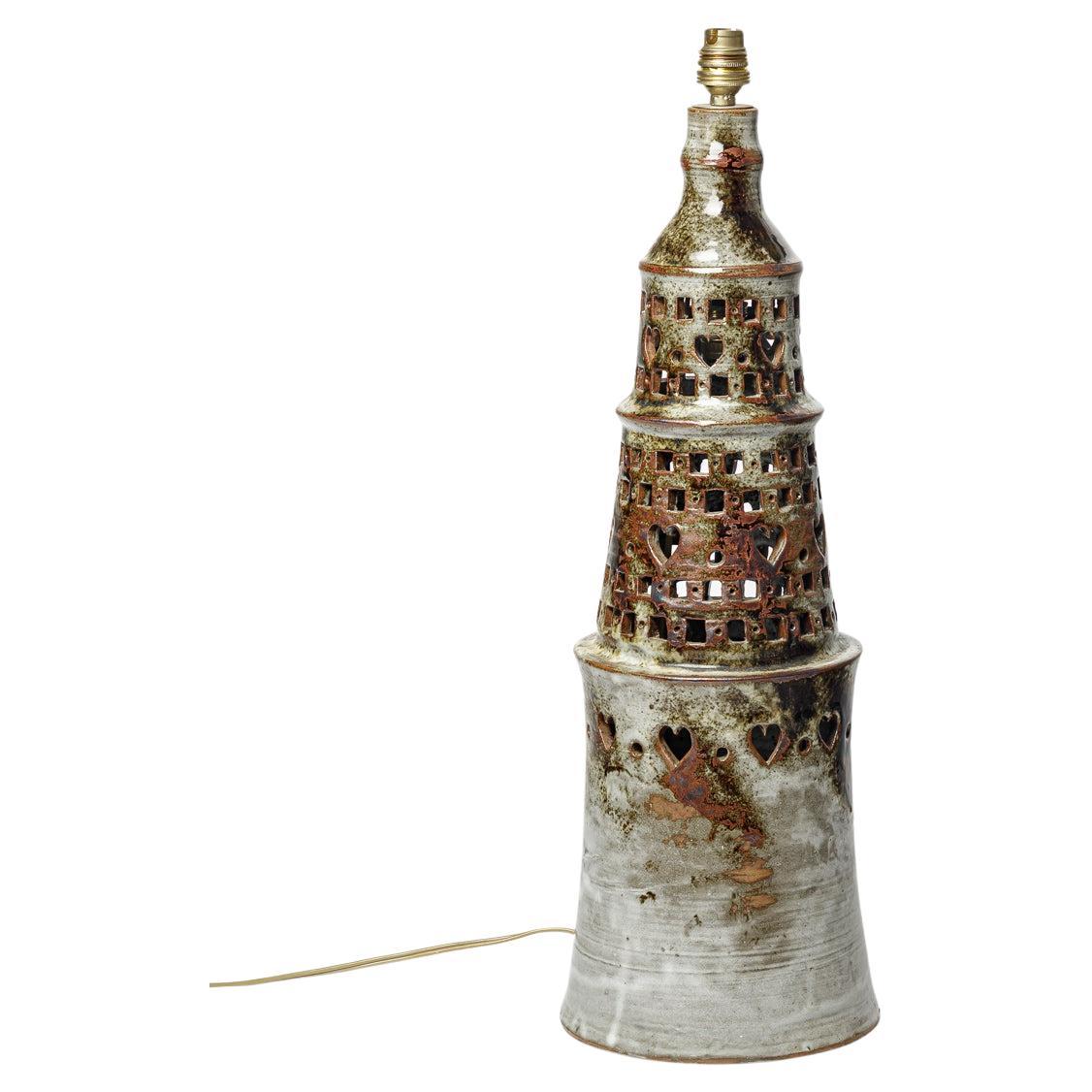 Grande lampe de table en céramique grise et brune, design du 20e siècle, par T and C Robert. en vente