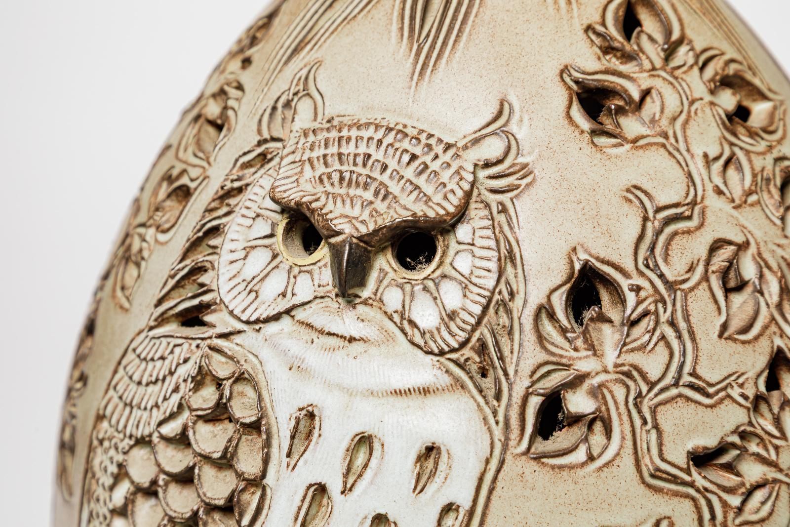 Large 20th century design owl bird ceramic table lamp by Fonck unique piece 1970 For Sale 6