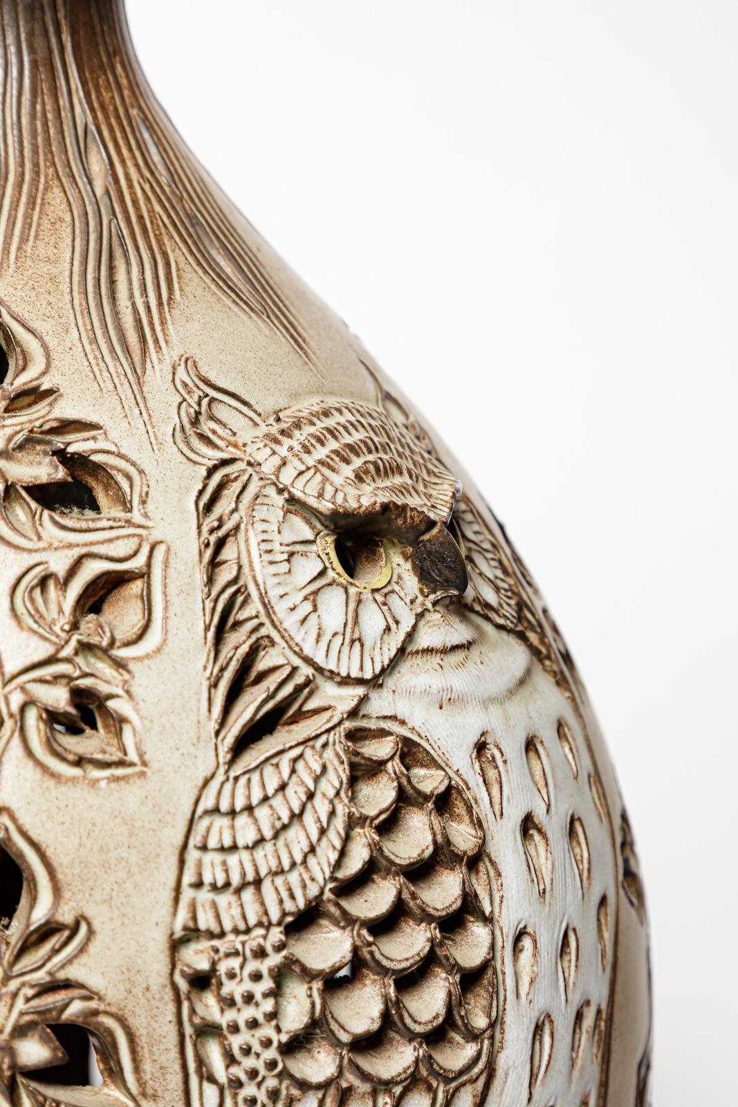 Large 20th century design owl bird ceramic table lamp by Fonck unique piece 1970 For Sale 7