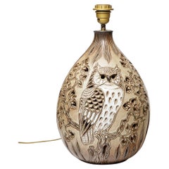 Large 20th century design owl bird ceramic table lamp by Fonck unique piece 1970