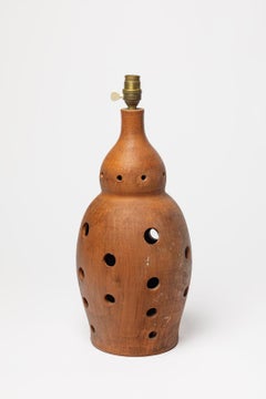 large 20th century design perforated brown ceramic table lamp unique piece 1960
