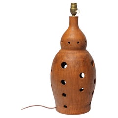 large 20th century design perforated brown ceramic table lamp unique piece 1960