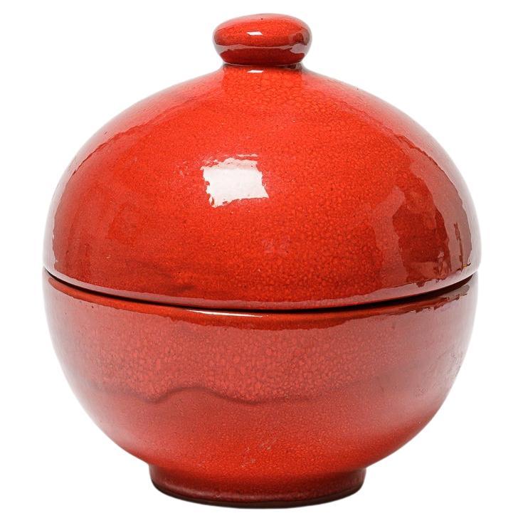 Gran maceta decorativa de cerámica roja de diseño del siglo XX estilo 1970 de Ruelland