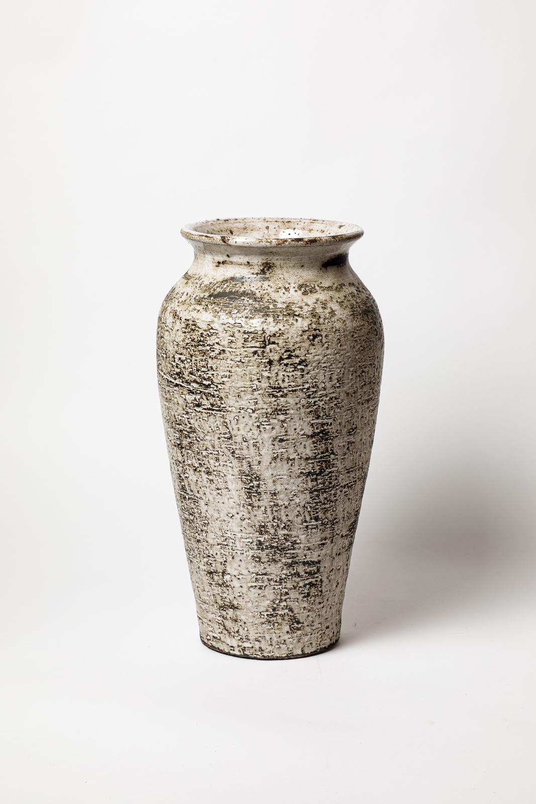 Mid-Century moderno Grande vaso di design del XX secolo in ceramica bianca e nera di Gerard Hofmann 46 cm in vendita