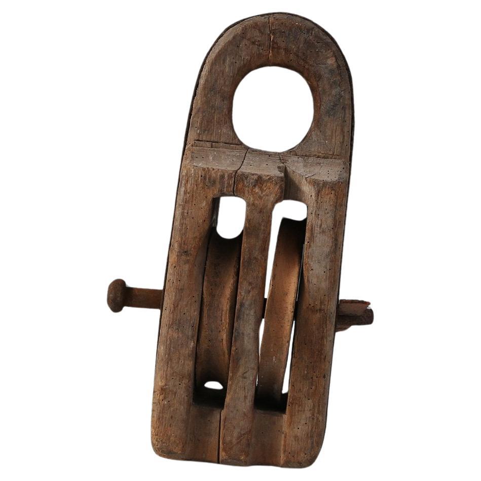 Large 20th Century Double Wooden Pulley Block Industrial Maritime Nautical