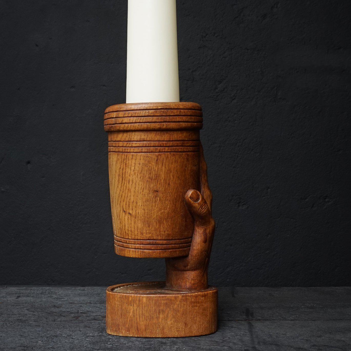 Large 20th Century Dutch Wooden Hand Candlestick 4
