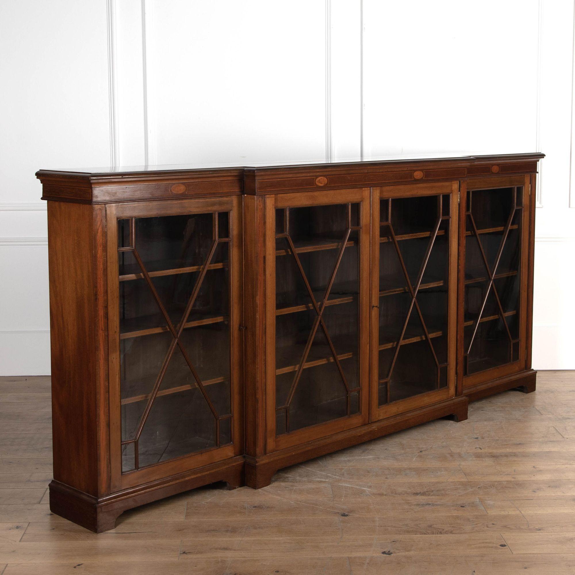 Large 20th Century Edwardian Mahogany Breakfront Bookcase In Good Condition For Sale In Gloucestershire, GB