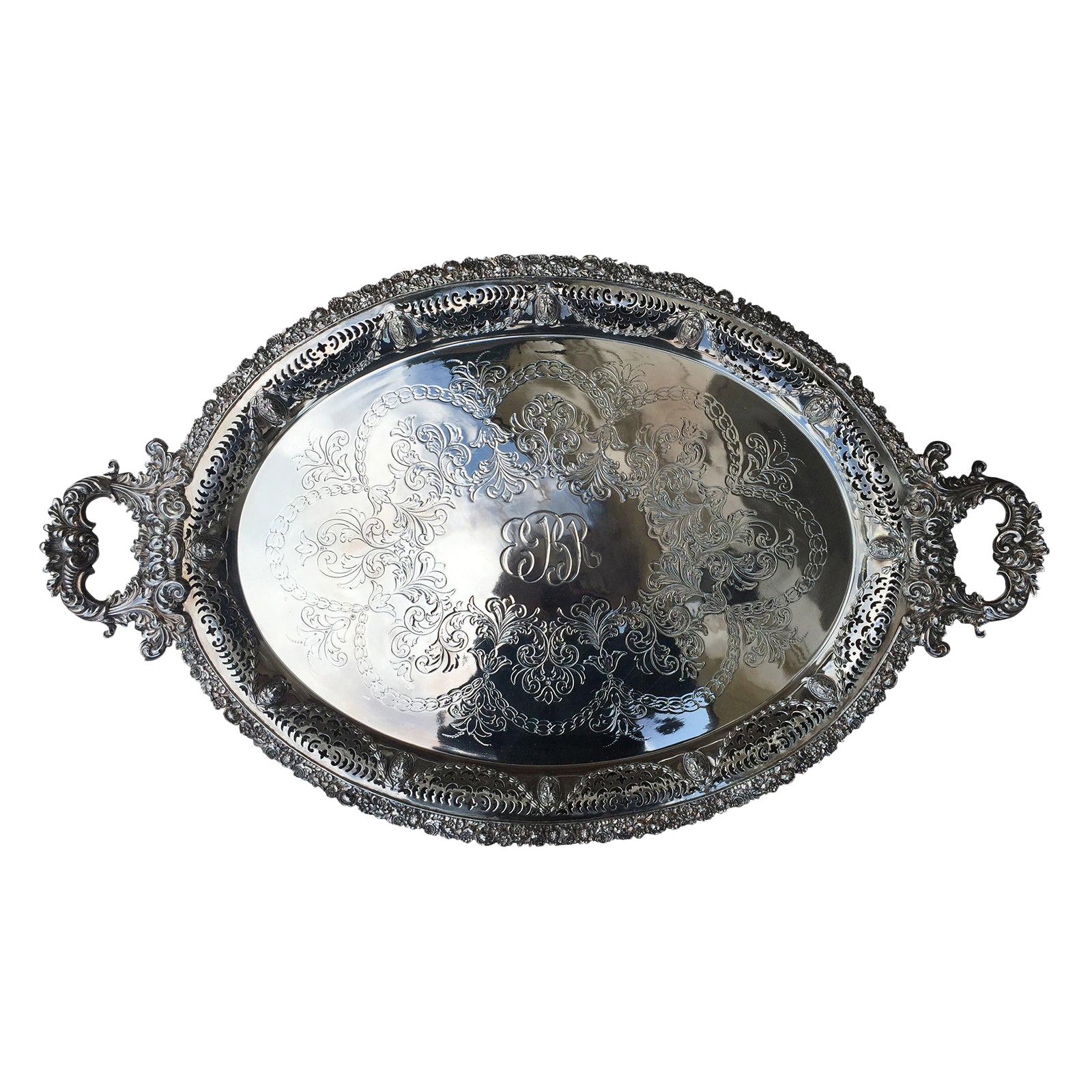 Large 20th Century English Silver Tray by Ellis-Barker, Marked