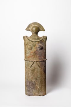Grande scultura astratta da terra del XX secolo, donna verde, in ceramica, circa 1960 72 cm
