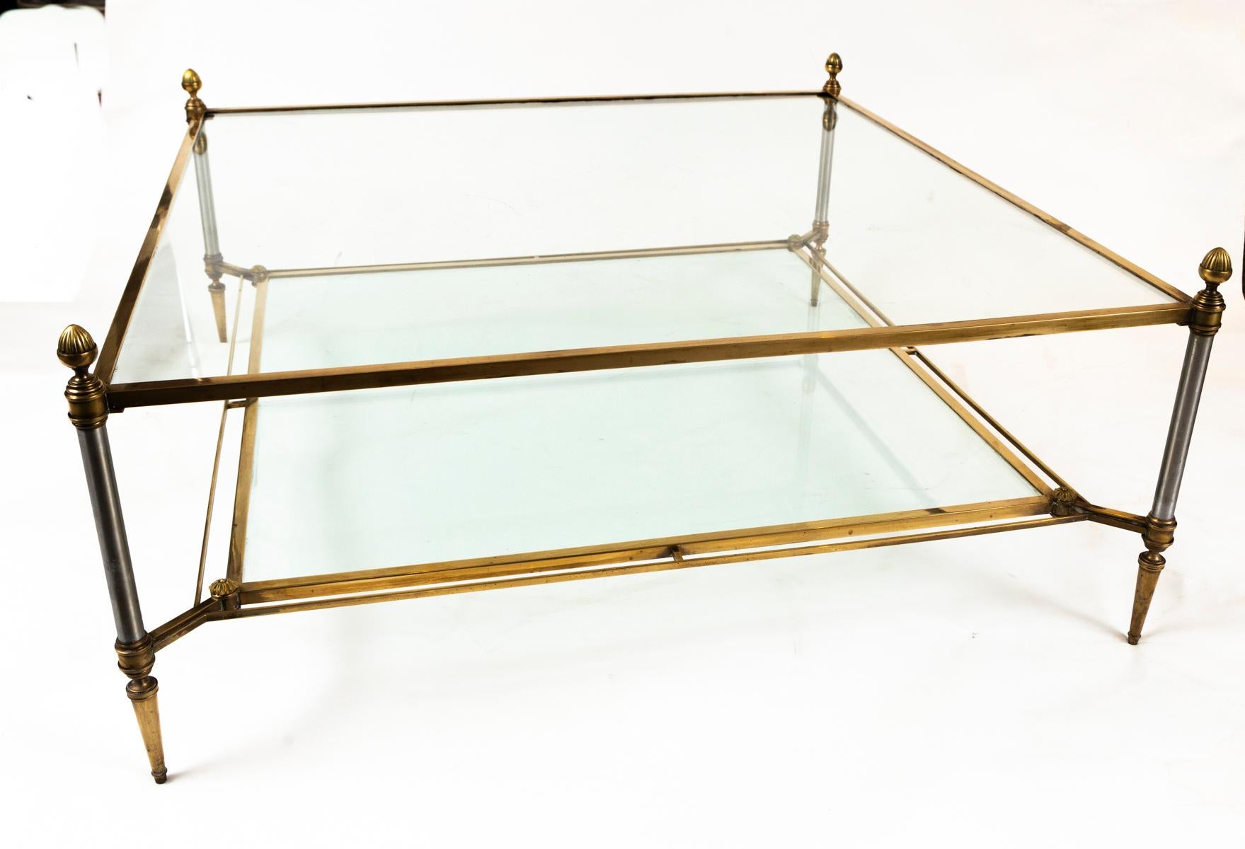 Large 20th Century French Brass Square Coffee Table By Maison Jansen In Good Condition For Sale In Westport, CT