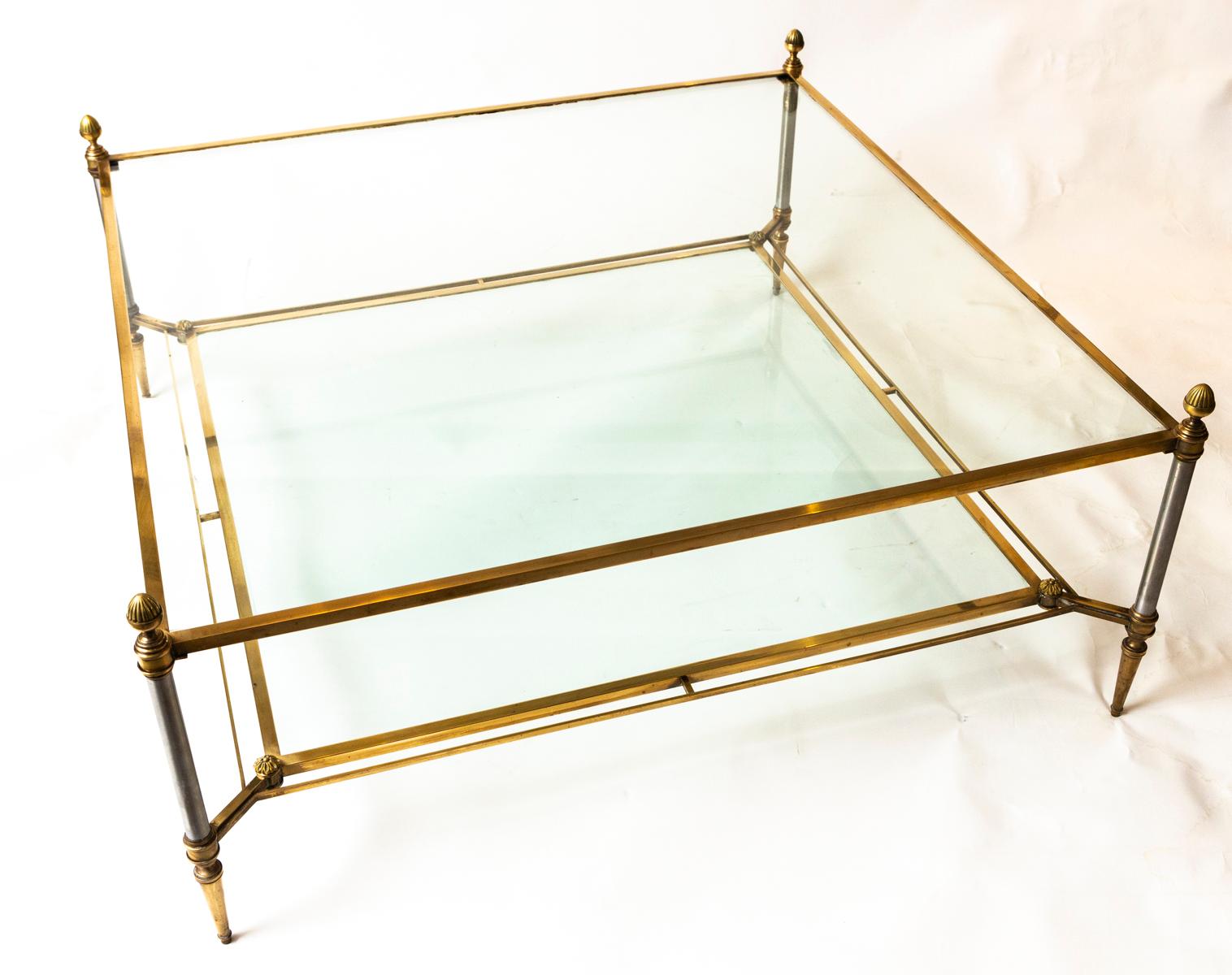 Large 20th Century French Brass Square Coffee Table By Maison Jansen For Sale 4