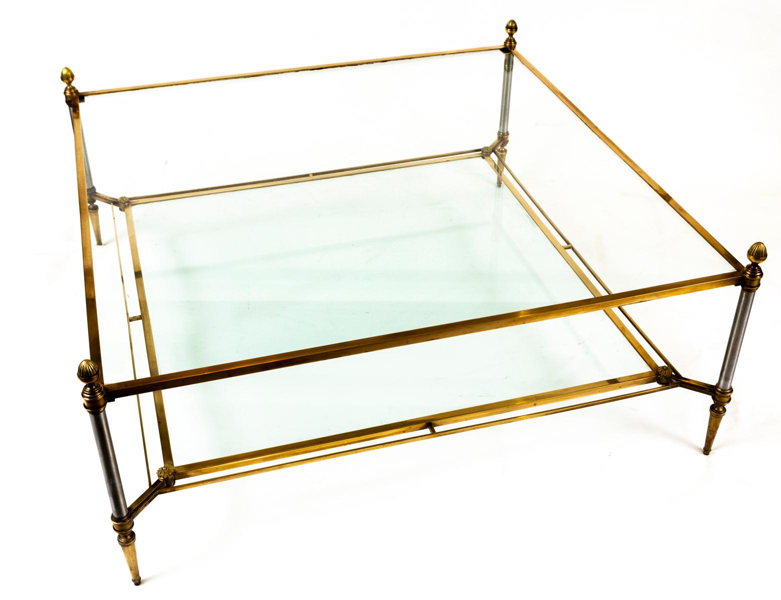 Large 20th Century French Brass Square Coffee Table By Maison Jansen For Sale 5