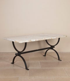 Large 20th Century French Cast Iron and Marble Garden Table