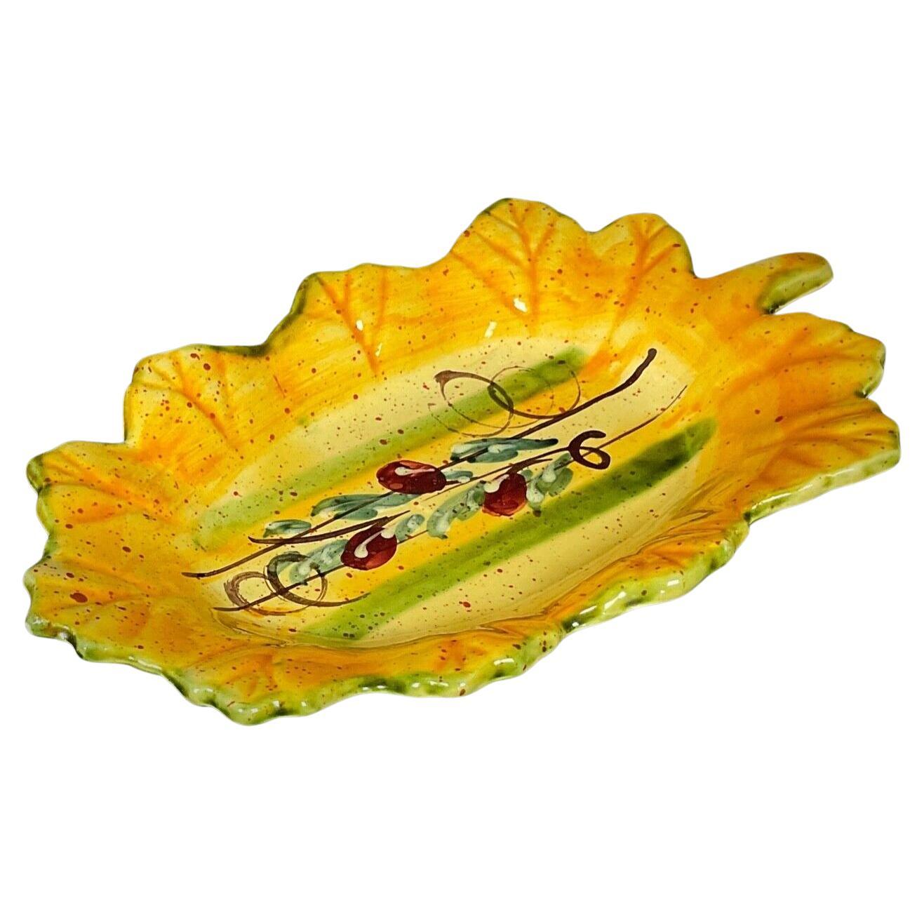 Large 20th Century French Faience Olive Decor Vide-Poche - 2Y360 For Sale