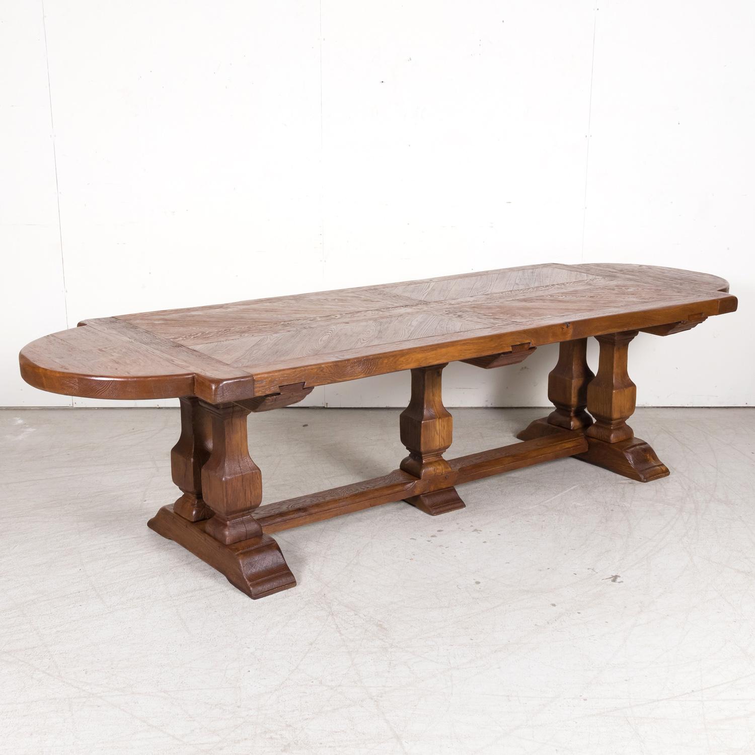 Large 20th Century French Oak Monastery Trestle Dining Table 7